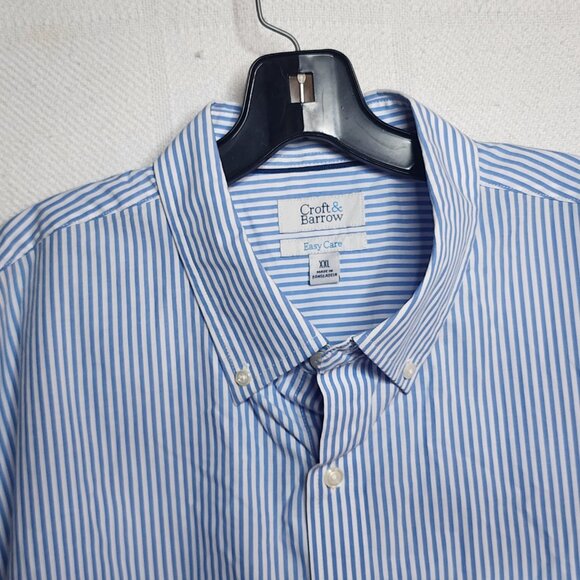 Croft & Barrow Easy Care Blue Stripe SS Button Up Cotton Poly Dress Shirt Sz XXL - Picture 6 of 16